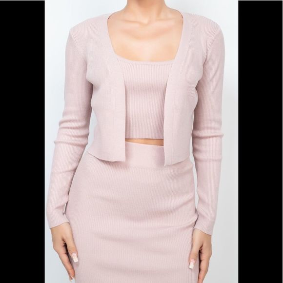 Solid Cami Sweater Top & Midi Skirt 3pc Set - Picture 5 of 7